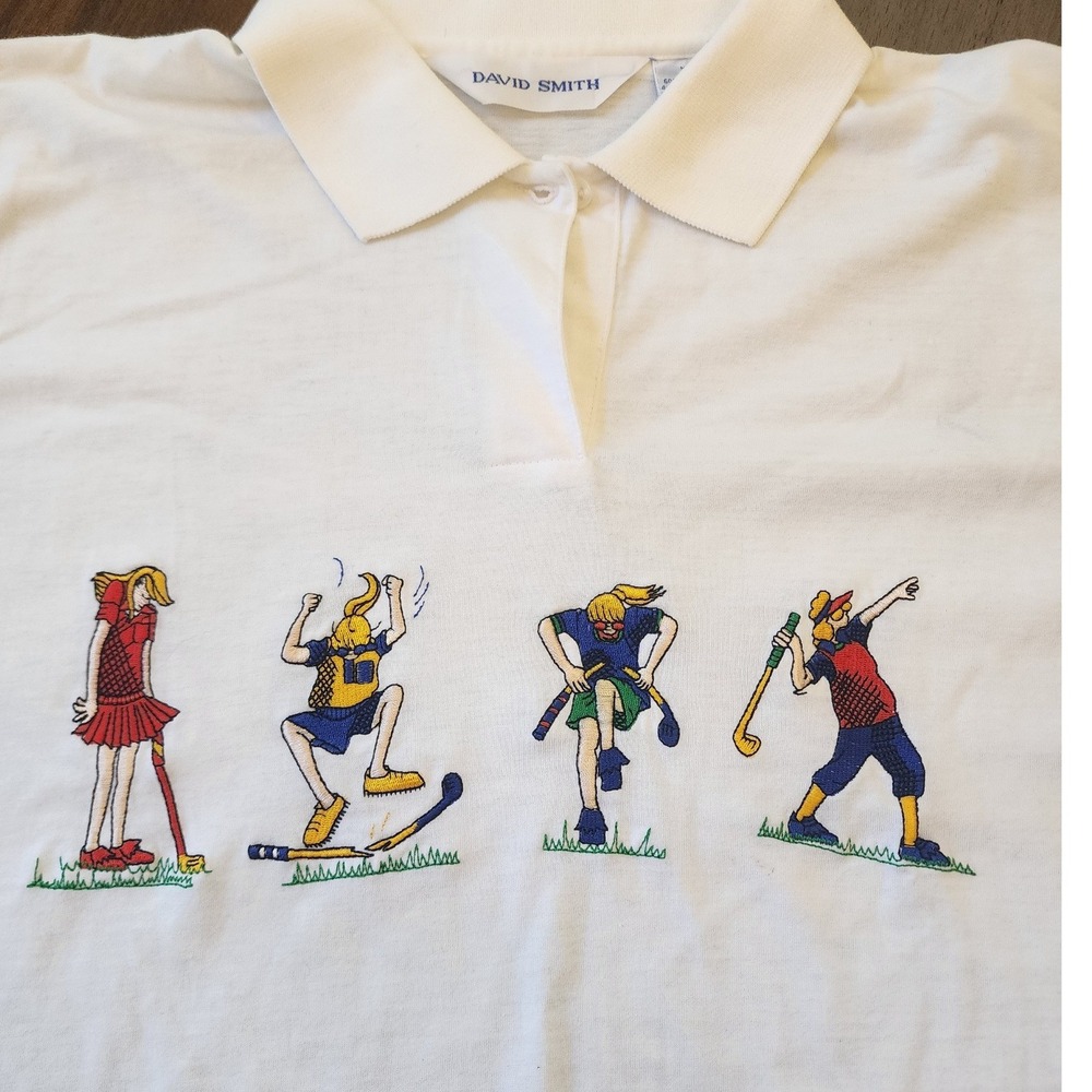 ⛳️VTG 80s David Smith XL White Golf Embroidery Polo Shirt. Resort Y2K gorpcore